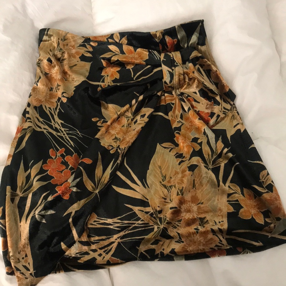 Velvet Faux Wrap Mini Skirt